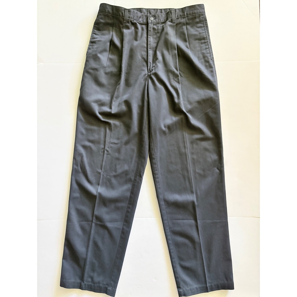 Vintage Lee Men 34x32 Black Cotton Pleated Chinos Straight Leg Workwear Pants